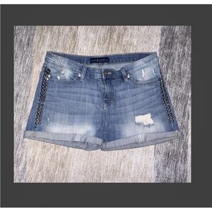 Rock & Republic Distressed Blue Jean Shorts with Studs